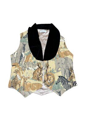 Safari Vest Sz Large Velvet Collar Lions Zebras Elephants Tigers Womens